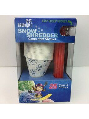 Hawaii Ice Snow Shredder Cups And Straws 25 Cups & 25 Easy Scoop Straws